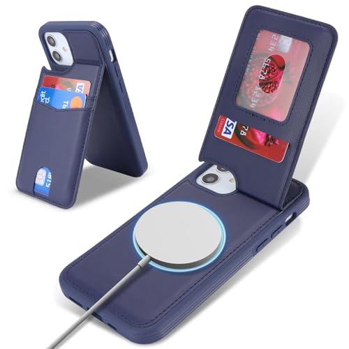Ｈａｖａｙａ for iPhone 12 Hülle Kompatibel mit Magsafe Hülle für iPhone 12 Pro mit Kartenfach Hülle geldbörse Leder für Herren und Damen - Dunkelblau von Ｈａｖａｙａ