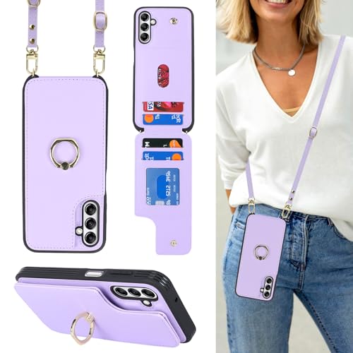 Ｈａｖａｙａ für Samsung Galaxy A14 Hülle mit Band RFID kartenfach Hülle Samsung Galaxy A14 mit Band Ring - Lila von Ｈａｖａｙａ