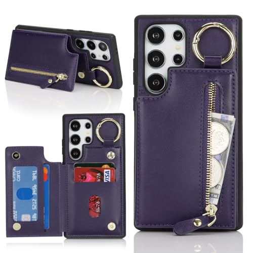 Havaya für Samsung Galaxy S22 Ultra Hülle mit Kartenhalter Handyhülle für Samsung Galaxy S22 Ultra mit Schlüsselanhänger Hülle geldbörse Reißverschluss für Herren und Damen - Lila Havaya für Samsung Galaxy S22 Ultra Hülle mit Kartenhalter Handyhülle für Samsung Galaxy S22 Ultra mit Schlüsselanhänger Hülle geldbörse Reißverschluss für Herren und Damen - Lila von Havaya