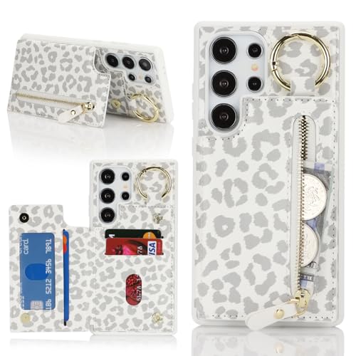 Havaya für Samsung Galaxy S22 Ultra Hülle mit Kartenhalter Handyhülle für Samsung Galaxy S22 Ultra mit Schlüsselanhänger Hülle geldbörse für Herren und Damen - Weißer Leopardendruck Havaya für Samsung Galaxy S22 Ultra Hülle mit Kartenhalter Handyhülle für Samsung Galaxy S22 Ultra mit Schlüsselanhänger Hülle geldbörse für Herren und Damen - Weißer Leopardendruck von Havaya
