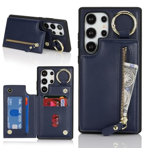 Havaya für Samsung Galaxy S22 Ultra Hülle mit Kartenhalter Handyhülle für Samsung Galaxy S22 Ultra mit Schlüsselanhänger Hülle geldbörse Reißverschluss für Herren und Damen - Blau Havaya für Samsung Galaxy S22 Ultra Hülle mit Kartenhalter Handyhülle für Samsung Galaxy S22 Ultra mit Schlüsselanhänger Hülle geldbörse Reißverschluss für Herren und Damen - Blau von Havaya