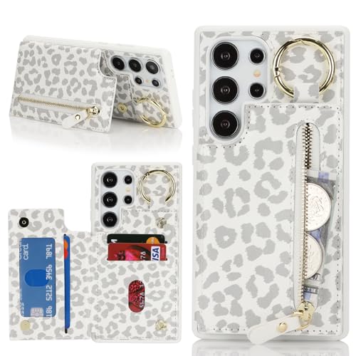 Havaya für Samsung Galaxy S23 Ultra Hülle mit Kartenhalter Handyhülle für Samsung Galaxy S23 Ultra mit Schlüsselanhänger Hülle geldbörse für Herren und Damen - Weißer Leopardendruck Havaya für Samsung Galaxy S23 Ultra Hülle mit Kartenhalter Handyhülle für Samsung Galaxy S23 Ultra mit Schlüsselanhänger Hülle geldbörse für Herren und Damen - Weißer Leopardendruck von Havaya