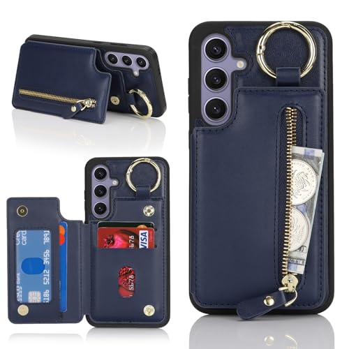 Ｈａｖａｙａ für Samsung Galaxy S24 Plus Hülle mit Kartenhalter Handyhülle für Samsung Galaxy S24 Plus mit Schlüsselanhänger Hülle geldbörse Reißverschluss für Herren und Damen - Blau von Ｈａｖａｙａ