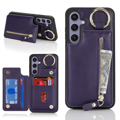 Ｈａｖａｙａ für Samsung Galaxy S24 Plus Hülle mit Kartenhalter Handyhülle für Samsung Galaxy S24 Plus mit Schlüsselanhänger Hülle geldbörse Reißverschluss für Herren und Damen - Lila von Ｈａｖａｙａ