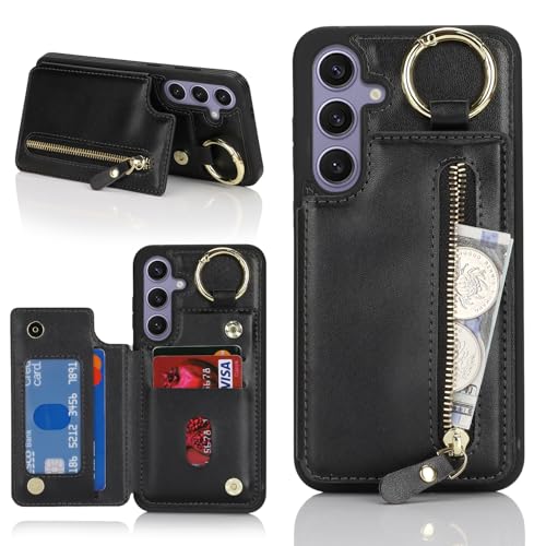Ｈａｖａｙａ für Samsung Galaxy S24 Plus Hülle mit Kartenhalter Handyhülle für Samsung Galaxy S24 Plus mit Schlüsselanhänger Hülle geldbörse Reißverschluss für Herren und Damen - Schwarz von Ｈａｖａｙａ