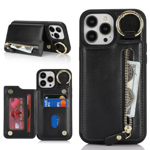 Ｈａｖａｙａ für iPhone 13 Pro Max Hülle mit Kartenhalter Handyhülle für iPhone 12 Pro Max mit Schlüsselanhänger Hülle geldbörse Reißverschluss für Herren und Damen - Schwarz von Ｈａｖａｙａ