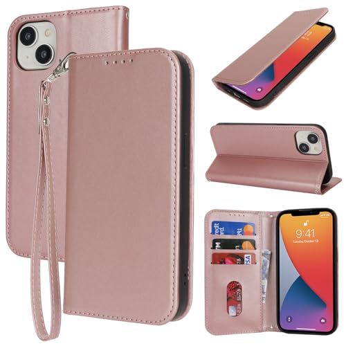 Havaya für iPhone 14 Hülle Kompatibel mit kartenfach für iPhone 13 klapphülle mit Band kurz geldbörse Herren und Damen - Roségold Havaya für iPhone 14 Hülle Kompatibel mit kartenfach für iPhone 13 klapphülle mit Band kurz geldbörse Herren und Damen - Roségold von Havaya
