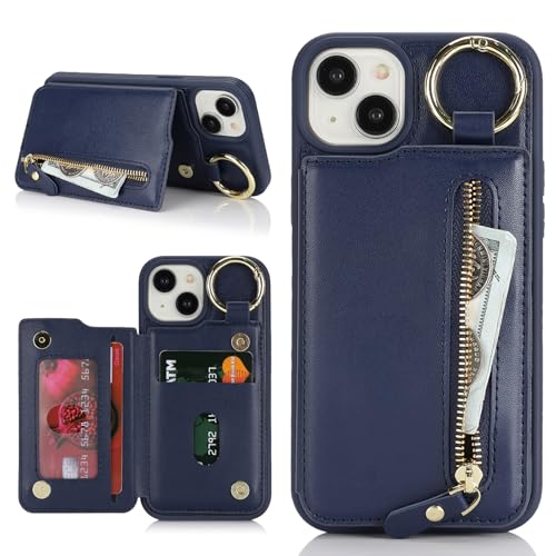 Havaya für iPhone 14 Hülle mit Kartenhalter Handyhülle für iPhone 13 mit Schlüsselanhänger Hülle geldbörse Reißverschluss für Herren und Damen - Blau Havaya für iPhone 14 Hülle mit Kartenhalter Handyhülle für iPhone 13 mit Schlüsselanhänger Hülle geldbörse Reißverschluss für Herren und Damen - Blau von Havaya