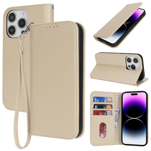 Ｈａｖａｙａ für iPhone 14 Pro Max Hülle Kompatibel mit kartenfach für iPhone 14 Pro Max klapphülle mit Band kurz geldbörse Herren und Damen - Aprikose von Ｈａｖａｙａ