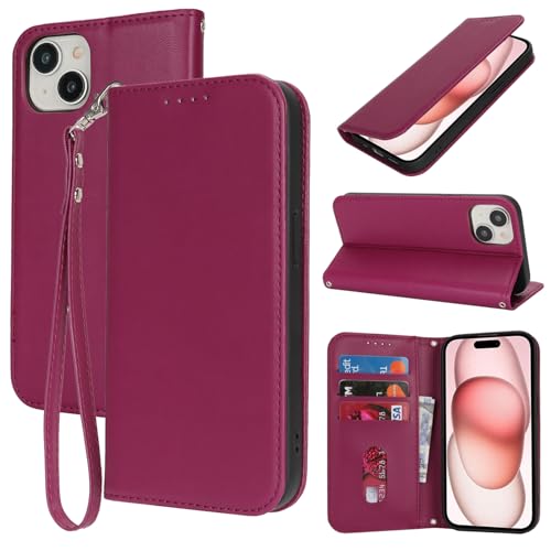 Havaya für iPhone 15 Hülle Kompatibel mit kartenfach für iPhone 15 klapphülle mit Band kurz geldbörse Herren und Damen - Dunkelrot Havaya für iPhone 15 Hülle Kompatibel mit kartenfach für iPhone 15 klapphülle mit Band kurz geldbörse Herren und Damen - Dunkelrot von Havaya