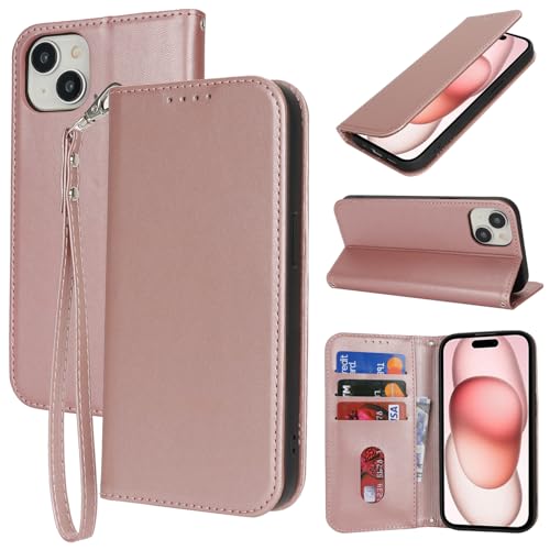 Havaya für iPhone 15 Hülle Kompatibel mit kartenfach für iPhone 15 klapphülle mit Band kurz geldbörse Herren und Damen - Roségold Havaya für iPhone 15 Hülle Kompatibel mit kartenfach für iPhone 15 klapphülle mit Band kurz geldbörse Herren und Damen - Roségold von Havaya