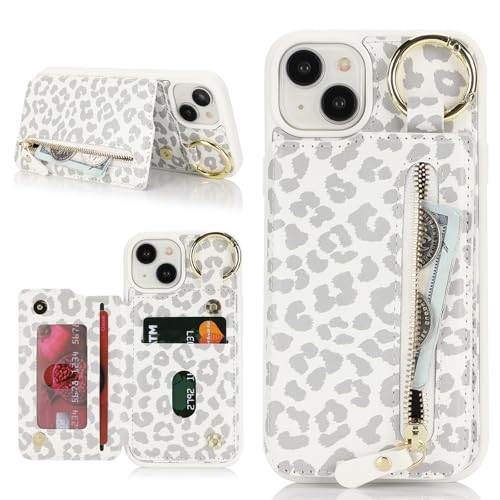 Havaya für iPhone 15 Hülle mit Kartenhalter Handyhülle für iPhone 15 mit Schlüsselanhänger Hülle geldbörse Reißverschluss für Herren und Damen - Weißer Leopardendruck Havaya für iPhone 15 Hülle mit Kartenhalter Handyhülle für iPhone 15 mit Schlüsselanhänger Hülle geldbörse Reißverschluss für Herren und Damen - Weißer Leopardendruck von Havaya