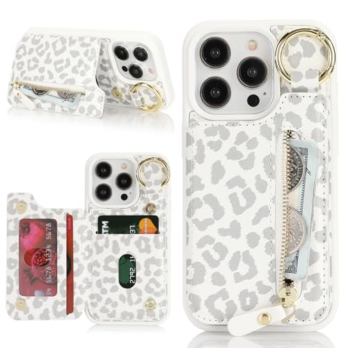 Havaya für iPhone 15 Pro Hülle mit Kartenhalter Handyhülle für iPhone 15 Pro mit Schlüsselanhänger Hülle geldbörse Reißverschluss für Herren und Damen - Weißer Leopardendruck Havaya für iPhone 15 Pro Hülle mit Kartenhalter Handyhülle für iPhone 15 Pro mit Schlüsselanhänger Hülle geldbörse Reißverschluss für Herren und Damen - Weißer Leopardendruck von Havaya