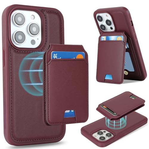 Ｈａｖａｙａ für iPhone 15 Pro Max Hülle Kompatibel mit Magsafe für iPhone 15 Pro Max Hülle Kartenfach Abnehmbar 2 in 1 geldbörse Herren und Damen - Burgunderrot von Ｈａｖａｙａ
