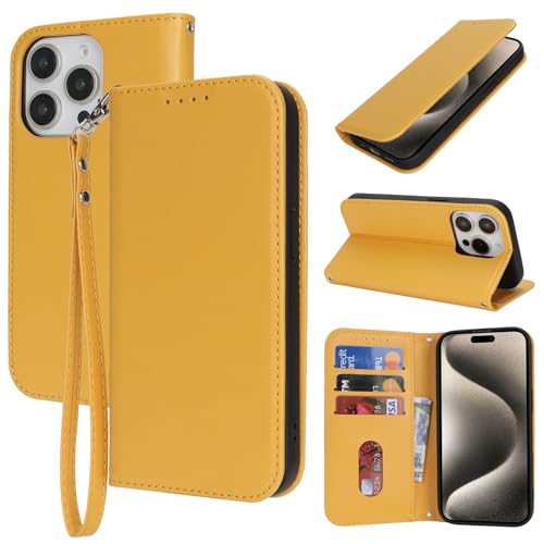 Havaya für iPhone 15 Pro Max Hülle Kompatibel mit kartenfach für iPhone 15 Pro Max klapphülle mit Band kurz geldbörse Herren und Damen - Gelb Havaya für iPhone 15 Pro Max Hülle Kompatibel mit kartenfach für iPhone 15 Pro Max klapphülle mit Band kurz geldbörse Herren und Damen - Gelb von Havaya