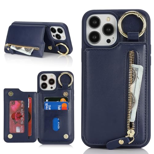 Ｈａｖａｙａ für iPhone 15 Pro Max Hülle mit Kartenhalter Handyhülle für iPhone 15 Pro Max mit Schlüsselanhänger Hülle geldbörse Reißverschluss für Herren und Damen - Blau von Ｈａｖａｙａ