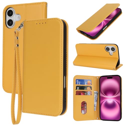Havaya für iPhone 16 Plus Hülle Kompatibel mit kartenfach für iPhone 16 Plus klapphülle mit Band kurz geldbörse Herren und Damen - Gelb Havaya für iPhone 16 Plus Hülle Kompatibel mit kartenfach für iPhone 16 Plus klapphülle mit Band kurz geldbörse Herren und Damen - Gelb von Havaya