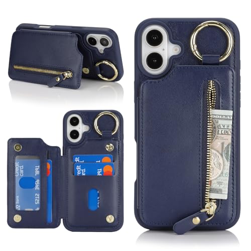 Havaya für iPhone 16 Plus Hülle mit Kartenhalter Handyhülle für iPhone 16 Plus mit Schlüsselanhänger Hülle geldbörse Leder Reißverschluss für Herren und Damen - Dunkelblau Havaya für iPhone 16 Plus Hülle mit Kartenhalter Handyhülle für iPhone 16 Plus mit Schlüsselanhänger Hülle geldbörse Leder Reißverschluss für Herren und Damen - Dunkelblau von Havaya
