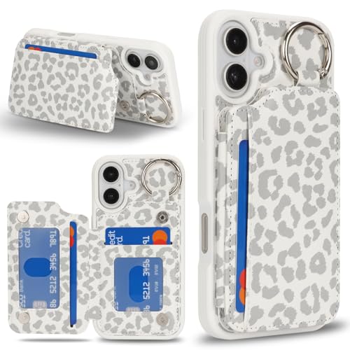 Ｈａｖａｙａ für iPhone 16 Plus Hülle mit kartenfach Handyhülle für iPhone 16 Plus mit Schlüsselanhänger Hülle geldbörse für Herren und Damen - Weißer Leopardendruck von Ｈａｖａｙａ