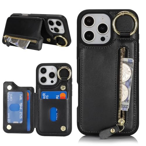 Havaya für iPhone 16 Pro Hülle mit Kartenhalter Handyhülle für iPhone 16 Pro mit Schlüsselanhänger Hülle geldbörse Leder Reißverschluss für Herren und Damen - Schwarz Havaya für iPhone 16 Pro Hülle mit Kartenhalter Handyhülle für iPhone 16 Pro mit Schlüsselanhänger Hülle geldbörse Leder Reißverschluss für Herren und Damen - Schwarz von Havaya