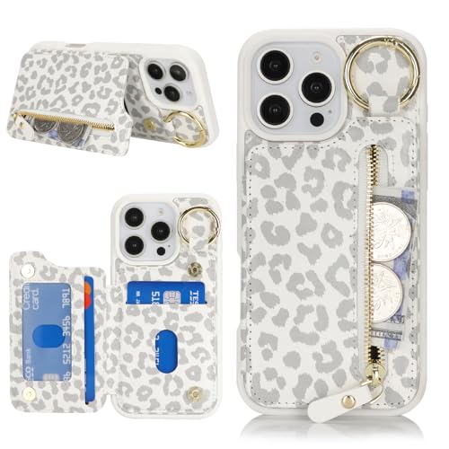 Havaya für iPhone 16 Pro Hülle mit Kartenhalter Handyhülle für iPhone 16 Pro mit Schlüsselanhänger Hülle geldbörse Leder Reißverschluss für Herren und Damen - Weißer Leopardendruck Havaya für iPhone 16 Pro Hülle mit Kartenhalter Handyhülle für iPhone 16 Pro mit Schlüsselanhänger Hülle geldbörse Leder Reißverschluss für Herren und Damen - Weißer Leopardendruck von Havaya