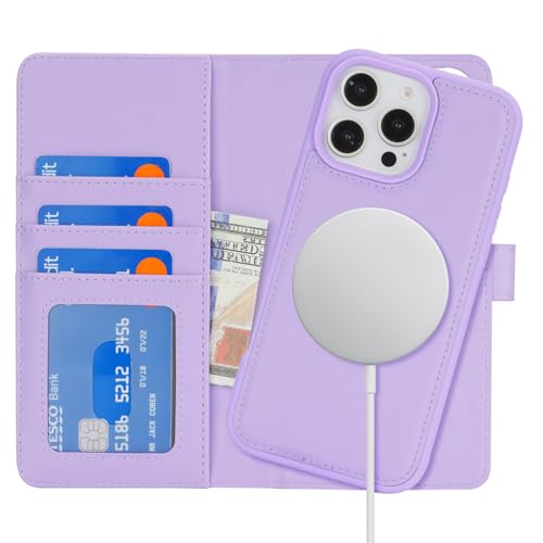 Ｈａｖａｙａ für iPhone 16 Pro Max Hülle Kompatibel mit Magsafe, für iPhone 16 Pro Max klapphülle mit kartenfach geldbörse Herren und Damen Abnehmbar - Lila von Ｈａｖａｙａ
