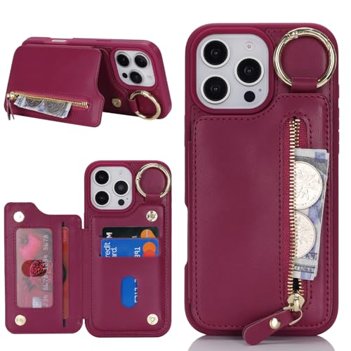 Havaya für iPhone 16 Pro Max Hülle mit Kartenhalter Handyhülle für iPhone 16 Pro Max mit Schlüsselanhänger Hülle geldbörse Leder Reißverschluss für Herren und Damen - Dunkelrot Havaya für iPhone 16 Pro Max Hülle mit Kartenhalter Handyhülle für iPhone 16 Pro Max mit Schlüsselanhänger Hülle geldbörse Leder Reißverschluss für Herren und Damen - Dunkelrot von Havaya