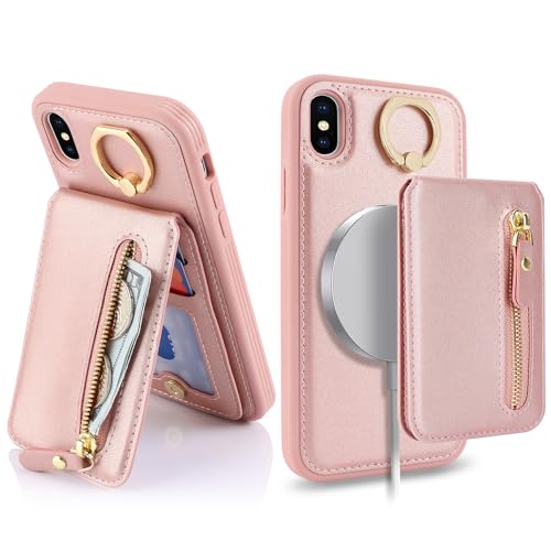 Ｈａｖａｙａ für iPhone XS Max Hülle Kompatibel mit Magsafe für iPhone XS Max Hülle kartenfach Abnehmbar 2 in 1 Reißverschluss geldbörse Herren und Damen - Rosa von Ｈａｖａｙａ