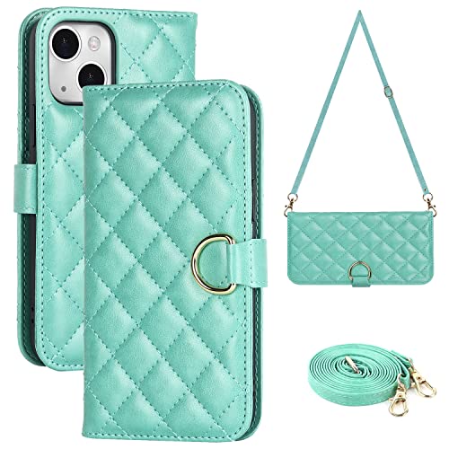 Ｈａｖａｙａ für iPhone 15 Hülle mit Band Handyhülle iPhone 15 mit Kartenhalter Handytasche zum umhängen für geldbörse Damen - Grün von Ｈａｖａｙａ