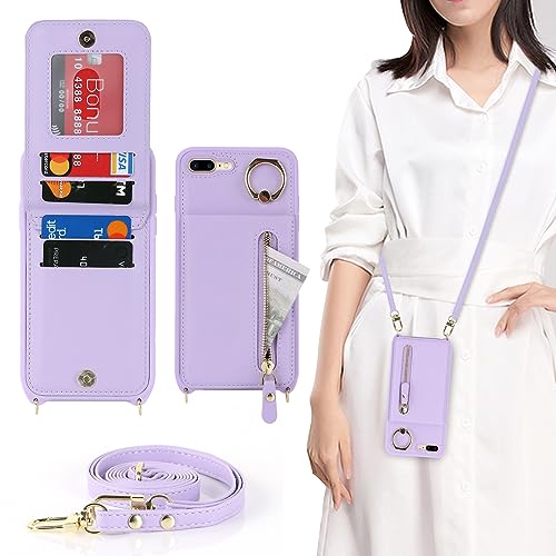 Ｈａｖａｙａ iPhone 7 Plus Hülle mit Band RFID Kartenhalter handyhülle iPhone 8 Plus mit Reißverschluss Band Ring Ständer Case für Frauen - Lila von Ｈａｖａｙａ