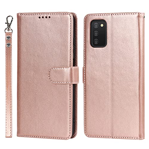 Samsung Galaxy A03S Hülle Brieftasche mit Kartenfach - Abdeckung aus PU-Leder - Folio Credit Cover für Galaxy A03S-Roségold von Ｈａｖａｙａ