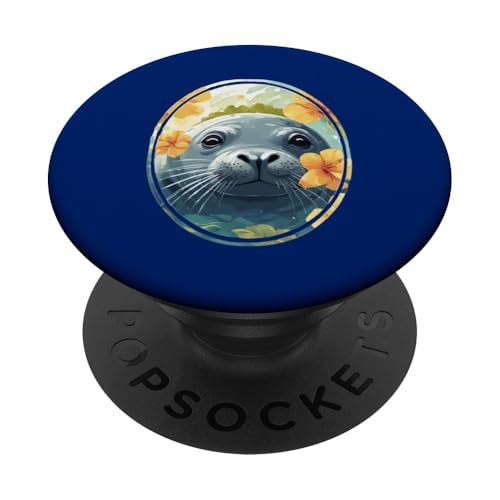 Hawaiianische Mönchsrobbe und gelbe Hibiskusblüten PopSockets Klebender PopGrip von Hawaii Territory Symbols Gifts & Tees taiche