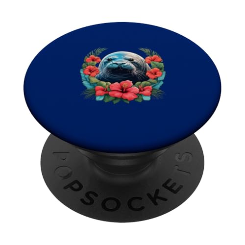Hawaiianische Mönchsrobbe und rote Hibiskusblüten PopSockets Klebender PopGrip von Hawaii Territory Symbols Gifts & Tees taiche