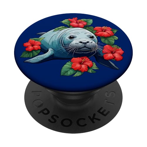 Hawaiianische Mönchsrobbe und rote Hibiskusblüten PopSockets Klebender PopGrip von Hawaii Territory Symbols Gifts & Tees taiche