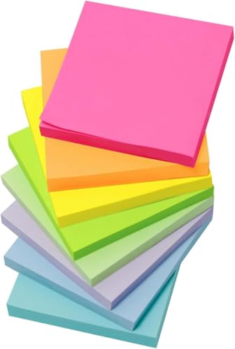 Haftnotizen Klebezettel800 Stück - 8 Blöcke 100 Blatt (7,5x7,5 cm) - Wiederverwendbare Klebenotizen 8 Farben - Stark haftend für Whiteboard & Glas - Ideal für Büro, Schule & Homeoffice - Neon & Pastel von Hawfund
