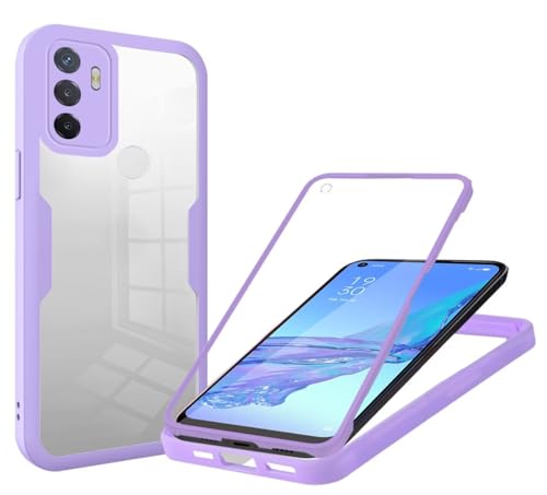 Haygdz 360 Grad Hülle kompatibel mit Oppo A53S/A33 2020/A32/A53, Ganzkörper Schutzhülle mit eingebauter Glas Displayschutzfolie Stoßfeste Fullbody Handyhülle, Lila von Haygdz