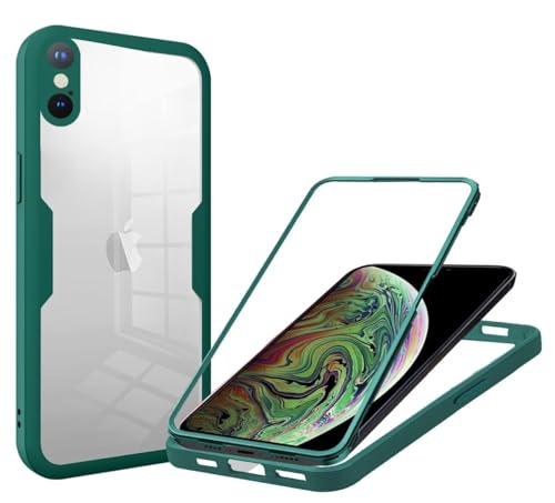 Haygdz 360 Grad Hülle kompatibel mit iPhone X/iPhone XS, Ganzkörper Schutzhülle mit eingebauter Glas Displayschutzfolie Stoßfeste Fullbody Handyhülle, Grün von Haygdz