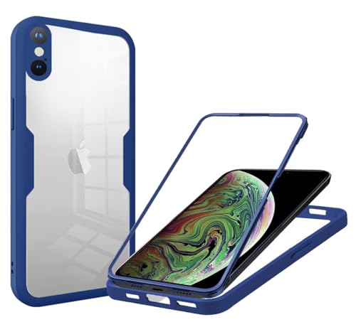 Haygdz 360 Grad Hülle kompatibel mit iPhone XS Max, Ganzkörper Schutzhülle mit eingebauter Glas Displayschutzfolie Stoßfeste Fullbody Handyhülle, Blau von Haygdz