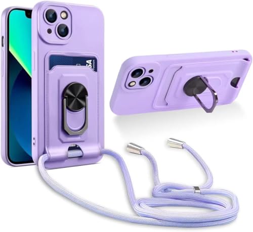 Haygdz Handykette Hülle kompatibel mit Samsung Galaxy S20 FE, 360 Grad Ringhalter Stand [Kartenfach] Handy Cover,Verstellbarer Halskette Handyhülle, Lila von Haygdz