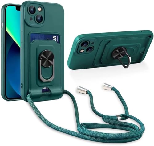 Haygdz Handykette Hülle kompatibel mit Samsung Galaxy S23, 360 Grad Ringhalter Stand [Kartenfach] Handy Cover,Verstellbarer Halskette Handyhülle, Grün von Haygdz