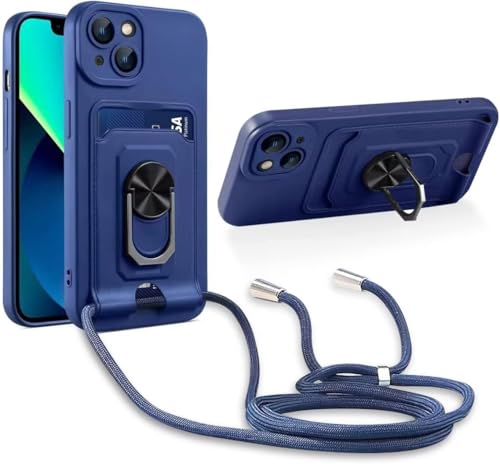 Haygdz Handykette Hülle kompatibel mit Xiaomi Poco X3/Poco X3 NFC/Poco X3 Pro, 360 Grad Ringhalter Stand [Kartenfach] Handy Cover,Verstellbarer Halskette Handyhülle, Blau von Haygdz