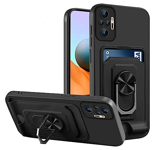 Haygdz Handykette Hülle kompatibel mit Xiaomi Redmi Note10 Pro/Note 10 Pro Max, 360 Grad Ringhalter Stand [Kartenfach] Handy Cover,Verstellbarer Halskette Handyhülle, Schwarz von Haygdz