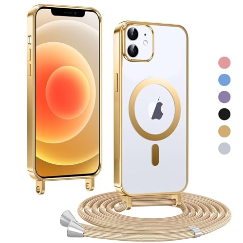 Haygdz Handykette für iPhone 12 Pro/iPhone 12 Hülle, Transparent Magnetische Kompatibel mit MagSafe, mit Abnehmbar Einstellbar Necklace Kratzfeste Stossfest Schutzhülle für iPhone 12 Pro, Golden Haygdz Handykette für iPhone 12 Pro/iPhone 12 Hülle, Transparent Magnetische Kompatibel mit MagSafe, mit Abnehmbar Einstellbar Necklace Kratzfeste Stossfest Schutzhülle für iPhone 12 Pro, Golden von Haygdz