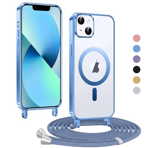 Haygdz Handykette für iPhone 13/iPhone 14 Hülle, Transparent Magnetische Kompatibel mit MagSafe, mit Abnehmbar Einstellbar Necklace Kratzfeste Stossfest Schutzhülle für iPhone 13/iPhone 14, Blau Haygdz Handykette für iPhone 13/iPhone 14 Hülle, Transparent Magnetische Kompatibel mit MagSafe, mit Abnehmbar Einstellbar Necklace Kratzfeste Stossfest Schutzhülle für iPhone 13/iPhone 14, Blau von Haygdz
