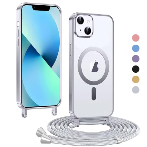 Haygdz Handykette für iPhone 13/iPhone 14 Hülle, Transparent Magnetische Kompatibel mit MagSafe, mit Abnehmbar Einstellbar Necklace Kratzfeste Stossfest Schutzhülle für iPhone 13/iPhone 14, Grau Haygdz Handykette für iPhone 13/iPhone 14 Hülle, Transparent Magnetische Kompatibel mit MagSafe, mit Abnehmbar Einstellbar Necklace Kratzfeste Stossfest Schutzhülle für iPhone 13/iPhone 14, Grau von Haygdz