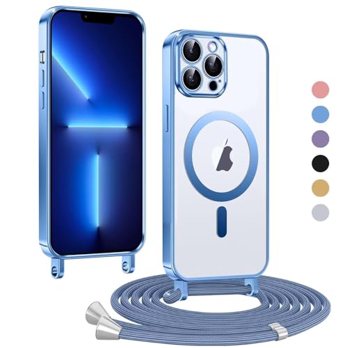 Haygdz Handykette für iPhone 13 Pro Hülle, Transparent Magnetische Kompatibel mit MagSafe, mit Abnehmbar Einstellbar Necklace Kratzfeste Stossfest Schutzhülle für iPhone 13 Pro, Blau Haygdz Handykette für iPhone 13 Pro Hülle, Transparent Magnetische Kompatibel mit MagSafe, mit Abnehmbar Einstellbar Necklace Kratzfeste Stossfest Schutzhülle für iPhone 13 Pro, Blau von Haygdz