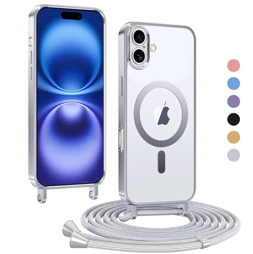 Haygdz Handykette für iPhone 16 Hülle, Transparent Magnetische Kompatibel mit MagSafe, mit Abnehmbar Einstellbar Necklace Kratzfeste Stossfest Schutzhülle für iPhone 16, Grau Haygdz Handykette für iPhone 16 Hülle, Transparent Magnetische Kompatibel mit MagSafe, mit Abnehmbar Einstellbar Necklace Kratzfeste Stossfest Schutzhülle für iPhone 16, Grau von Haygdz