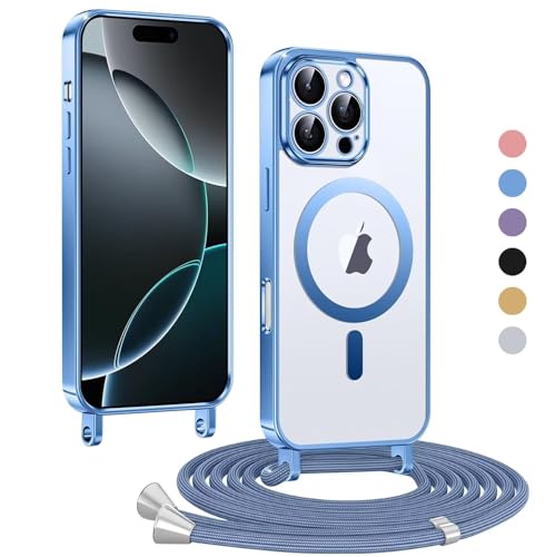 Haygdz Handykette für iPhone 16 Pro Hülle, Transparent Magnetische Kompatibel mit MagSafe, mit Abnehmbar Einstellbar Necklace Kratzfeste Stossfest Schutzhülle für iPhone 16 Pro, Blau Haygdz Handykette für iPhone 16 Pro Hülle, Transparent Magnetische Kompatibel mit MagSafe, mit Abnehmbar Einstellbar Necklace Kratzfeste Stossfest Schutzhülle für iPhone 16 Pro, Blau von Haygdz