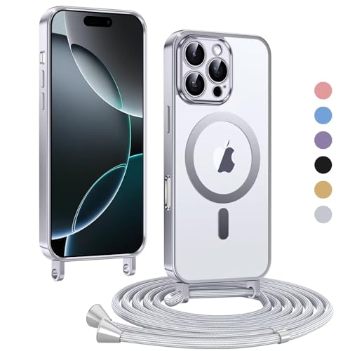 Haygdz Handykette für iPhone 16 Pro Hülle, Transparent Magnetische Kompatibel mit MagSafe, mit Abnehmbar Einstellbar Necklace Kratzfeste Stossfest Schutzhülle für iPhone 16 Pro, Grau Haygdz Handykette für iPhone 16 Pro Hülle, Transparent Magnetische Kompatibel mit MagSafe, mit Abnehmbar Einstellbar Necklace Kratzfeste Stossfest Schutzhülle für iPhone 16 Pro, Grau von Haygdz