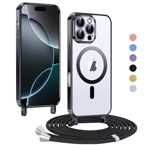 Haygdz Handykette für iPhone 16 Pro Hülle, Transparent Magnetische Kompatibel mit MagSafe, mit Abnehmbar Einstellbar Necklace Kratzfeste Stossfest Schutzhülle für iPhone 16 Pro, Schwarz Haygdz Handykette für iPhone 16 Pro Hülle, Transparent Magnetische Kompatibel mit MagSafe, mit Abnehmbar Einstellbar Necklace Kratzfeste Stossfest Schutzhülle für iPhone 16 Pro, Schwarz von Haygdz